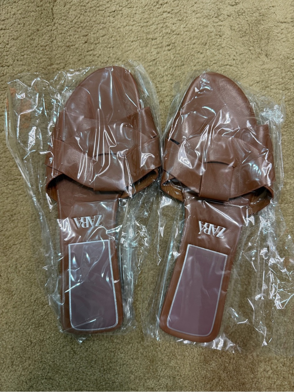 ZARA Brown Slip-On Padded Mule Slides